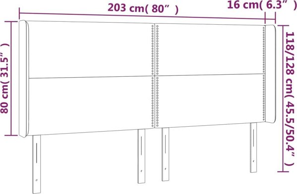 vidaXL Zaglowek uszak jasnoszary 203x16x118/128 cm aksamit