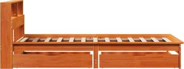 vidaXL Κρεβάτι με ράφι, χωρίς στρώμα, βερνικωμένο καφέ πεύκο, 90x190 εκ.