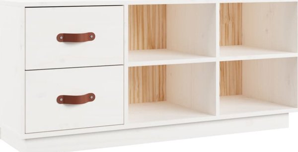 vidaXL Ντουλάπα παπουτσιών, λευκό, 100x34x45 cm, μασίφ ξύλο πεύκου