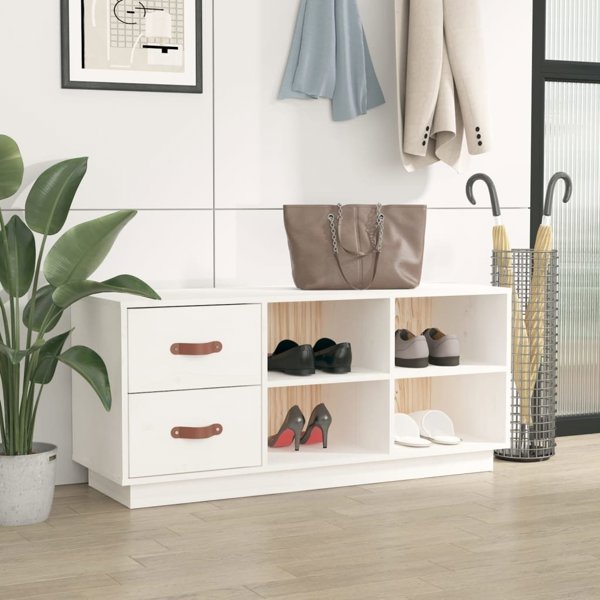 vidaXL Ντουλάπα παπουτσιών, λευκό, 100x34x45 cm, μασίφ ξύλο πεύκου