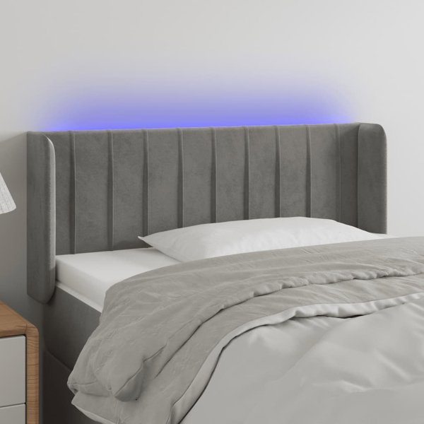 vidaXL Κεφαλάρι κρεβατιού με LED, ανοιχτό γκρι, 103x16x78/88 cm, βελούδο