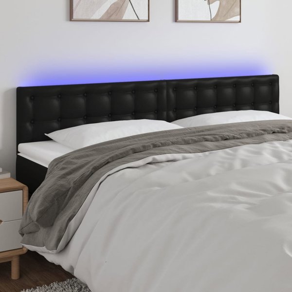 vidaXL Zaglowek do lozka me led, mavro, 200x5x78/88 cm, texnitis dor