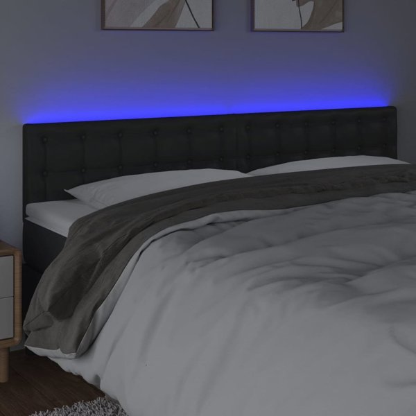 vidaXL Zaglowek do lozka me led, mavro, 200x5x78/88 cm, texnitis dor