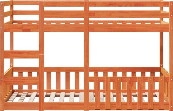 vidaXL Lozko pietrowe, woskowy braz, 75x190 cm, lite drewno sosnowe