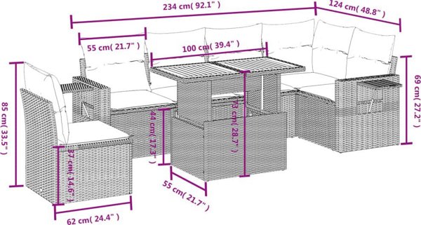 vidaXL Σετ εξωτερικού καθιστικού 7 τεμαχίων με μαξιλάρια, μπεζ