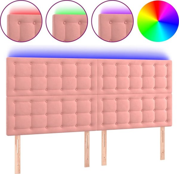 vidaXL Κεφαλάρι κρεβατιού με LED, ροζ, 160x5x118/128 εκ, βελούδο