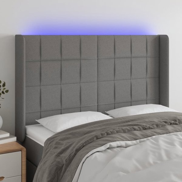 vidaXL Κεφαλάρι κρεβατιού με LED σκούρο γκρι 147x16x118/128 cm ύφασμα
