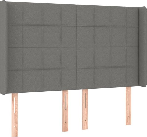vidaXL Κεφαλάρι κρεβατιού με LED σκούρο γκρι 147x16x118/128 cm ύφασμα
