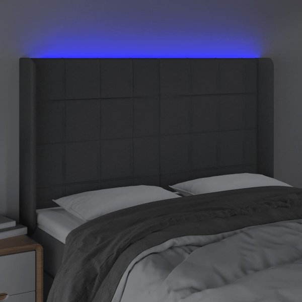 vidaXL Κεφαλάρι κρεβατιού με LED σκούρο γκρι 147x16x118/128 cm ύφασμα