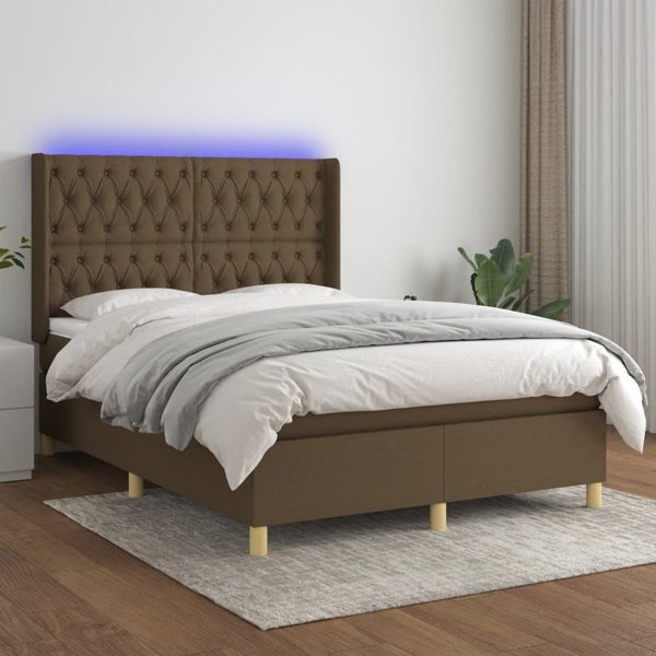 vidaXL Κρεβάτι κοντινένταλ με στρώμα, καφέ, 140x200 cm, ύφασμα