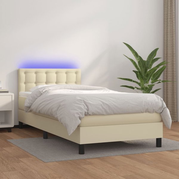 vidaXL Κοντινεντάλε Κρεβάτι 90x200cm Κρεμ Συνθετικό Δέρμα με LED