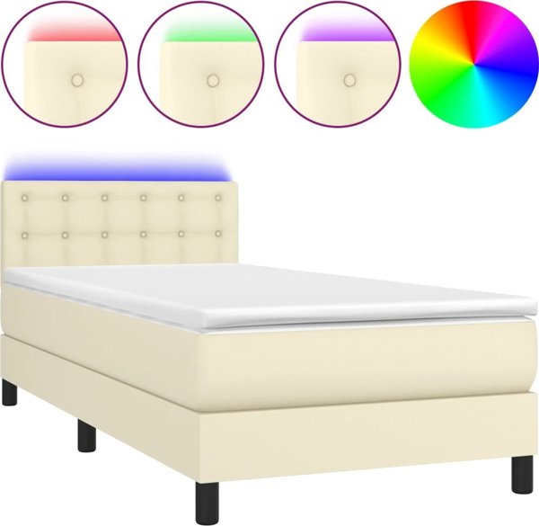 vidaXL Κοντινεντάλε Κρεβάτι 90x200cm Κρεμ Συνθετικό Δέρμα με LED