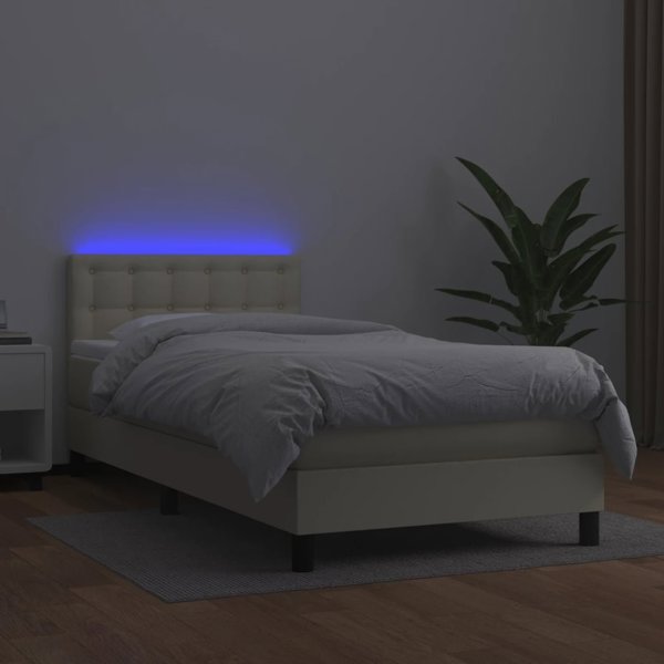 vidaXL Κοντινεντάλε Κρεβάτι 90x200cm Κρεμ Συνθετικό Δέρμα με LED