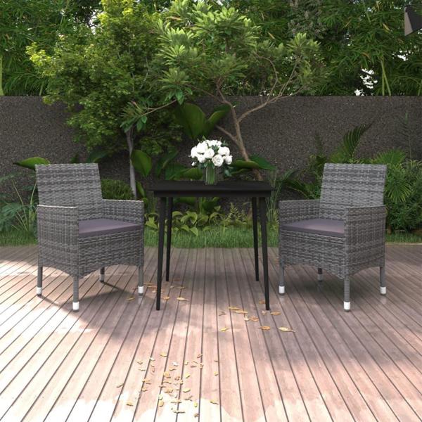 vidaXL Σετ επίπλων κήπου 3 τεμαχίων με μαξιλάρια, rattan PE και γυαλί