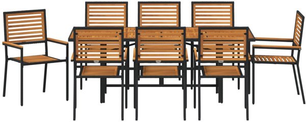 vidaXL Σετ Τραπεζαρίας Κήπου 9 Τεμαχίων, Πολυρράταν και Μασίφ Ξύλο Ακακίας, Μαύρο