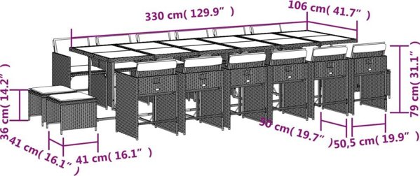 vidaXL Σετ επίπλων κήπου 17 τεμαχίων με μαξιλάρια, ανάμεικτο μπεζ