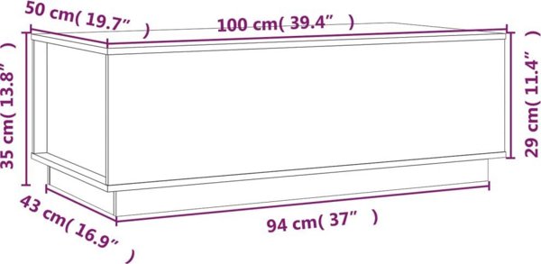 vidaXL vidaXL Stolik kawowy, szary, 100x50x35 cm, lite drewno sosnowe