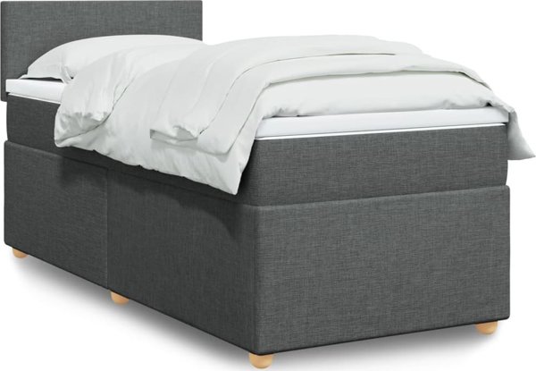 vidaXL Κρεβάτι Continental με Στρώμα, σκούρο γκρι ύφασμα, 90x200 εκ