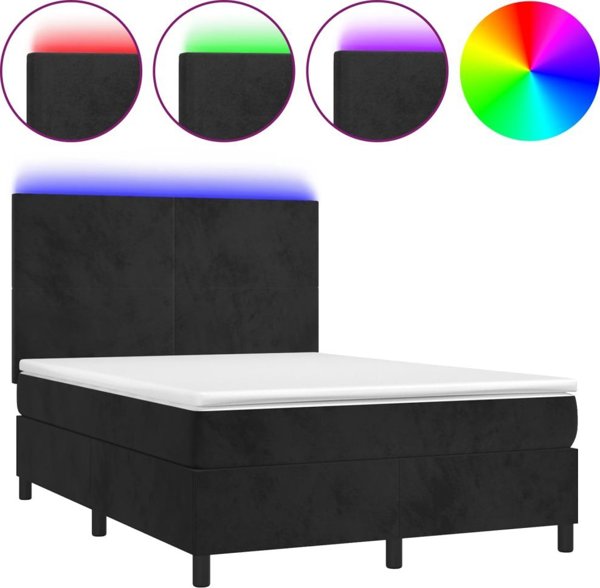 vidaXL Κρεβάτι με στρώμα και LED, μαύρο βελούδο, 140x190 cm