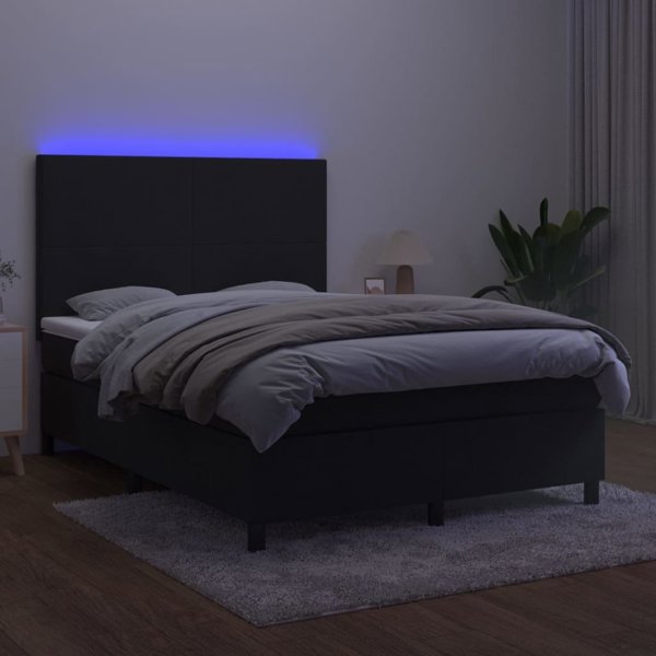 vidaXL Κρεβάτι με στρώμα και LED, μαύρο βελούδο, 140x190 cm