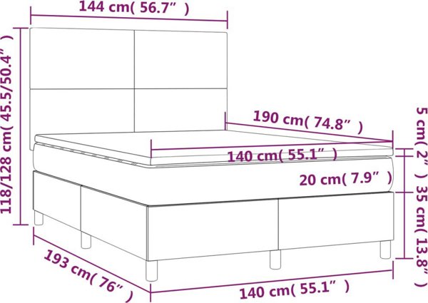 vidaXL Κρεβάτι με στρώμα και LED, μαύρο βελούδο, 140x190 cm