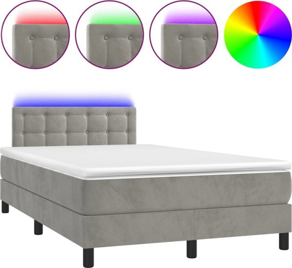 vidaXL Λόζκο κοντινεντάλ με στρώμα και LED, γκρι 120x200cm, βελούδο