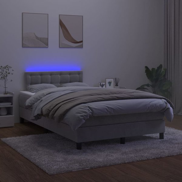 vidaXL Λόζκο κοντινεντάλ με στρώμα και LED, γκρι 120x200cm, βελούδο