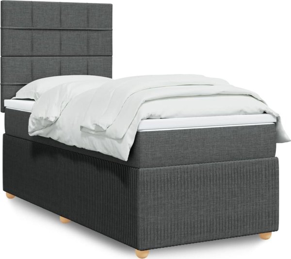 VidaXL Κρεβάτι Continental με Στρώμα, Σκούρο Γκρι Ύφασμα, 90x190 εκ