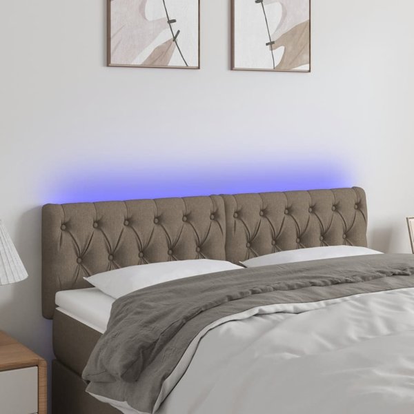 vidaXL Zaglowek do lozka z LED, taupe, 160x7x78/88 cm, tkanina
