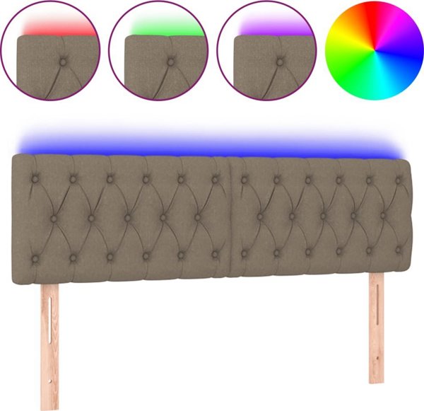 vidaXL Zaglowek do lozka z LED, taupe, 160x7x78/88 cm, tkanina