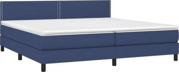 vidaXL Λευκό κρεβάτι continental με στρώμα, μπλε, 200x200 εκ, ύφασμα
