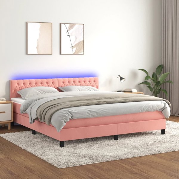vidaXL Κρεβάτι κοντινένταλ με στρώμα και LED, ροζ βελούδο, 180x200 εκ.