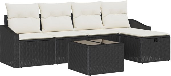 vidaXL σετ 6 τεμαχίων καναπέδων κήπου με μαξιλάρια, μαύρο πολυρατάν