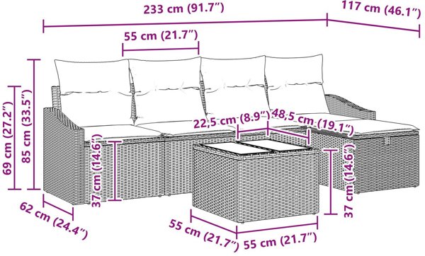 vidaXL σετ 6 τεμαχίων καναπέδων κήπου με μαξιλάρια, μαύρο πολυρατάν