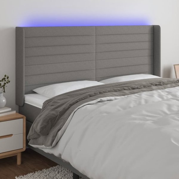 vidaXL Zaglowek do lozka z LED, ciemnoszary, 163x16x118/128cm, tkanina