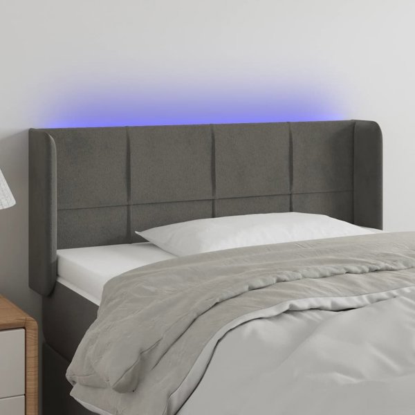 vidaXL Zaglowek do lozka z LED, σκοτεινο γκρι, 103x16x78/88 cm, βελούδο
