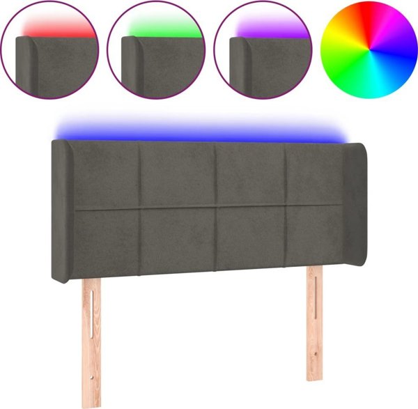 vidaXL Zaglowek do lozka z LED, σκοτεινο γκρι, 103x16x78/88 cm, βελούδο