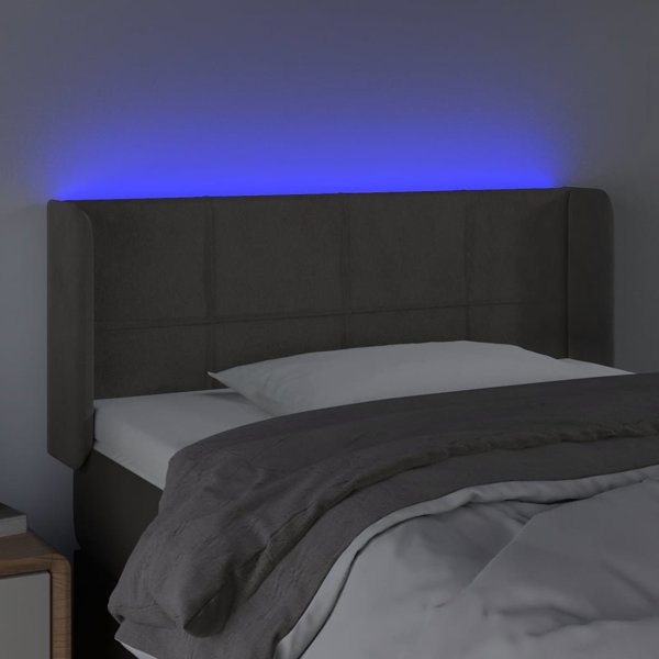 vidaXL Zaglowek do lozka z LED, σκοτεινο γκρι, 103x16x78/88 cm, βελούδο