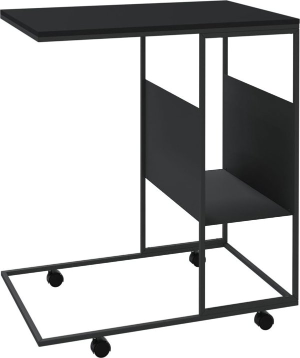 vidaXL Πλάγιο τραπεζάκι με ρόδες, μαύρο, 55x36x63,5 εκ.