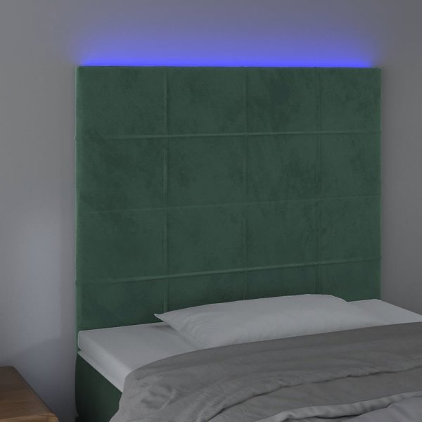 vidaXL Κεφαλάρι κρεβατιού με LED, σκούρο πράσινο, 100x5x118/128 cm