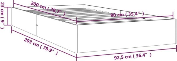 vidaXL Κρεβατοκάμαρα από μασίφ ξύλο, 90 x 200 cm