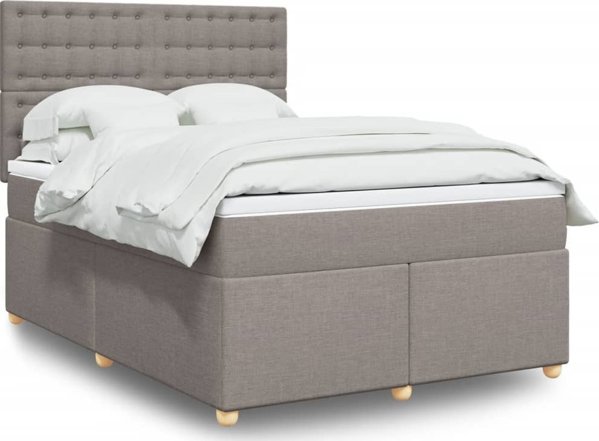 vidaXL Κοντινεντάλ κρεβάτι με στρώμα, taupe ύφασμα, 140x190 εκ.
