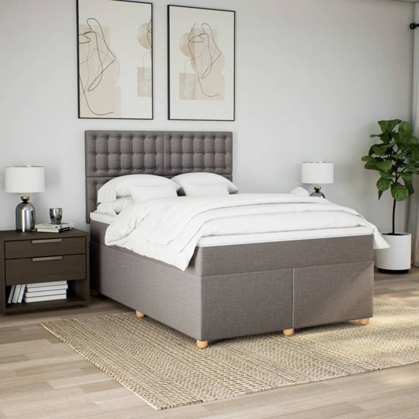 vidaXL Κοντινεντάλ κρεβάτι με στρώμα, taupe ύφασμα, 140x190 εκ.