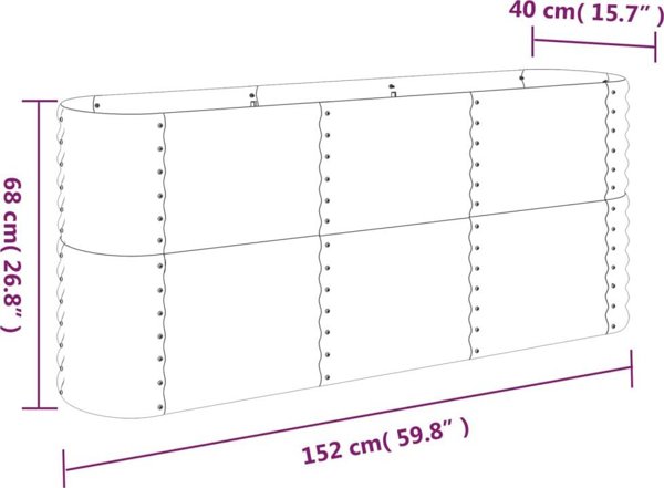 vidaXL vidaXL Donica ogrodowa, malowana proszkowo stal, 152x40x68 cm, szara