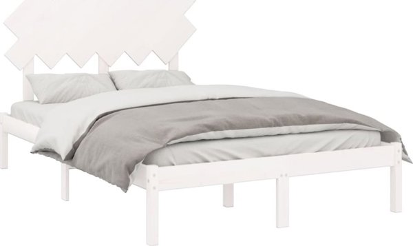 vidaXL Κορνίζα κρεβατιού, λευκή, διπλό 120x190 cm, μασίφ ξύλο