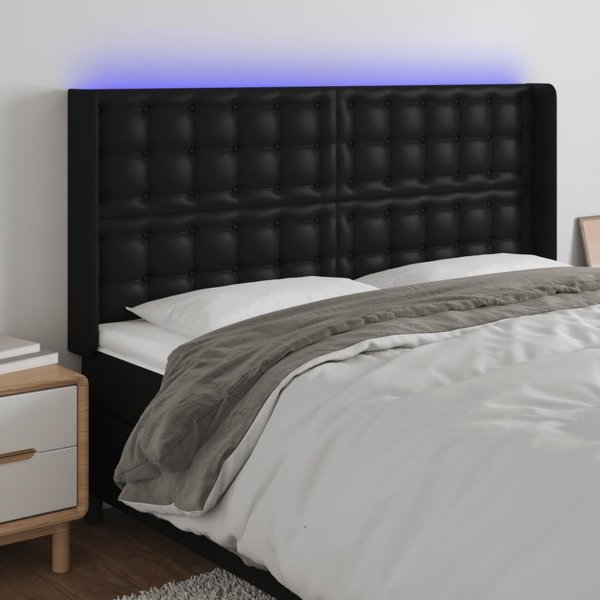 vidaXL Zaglowek do lozka z LED, czarny, 163x16x118/128 cm, sztuczna skora