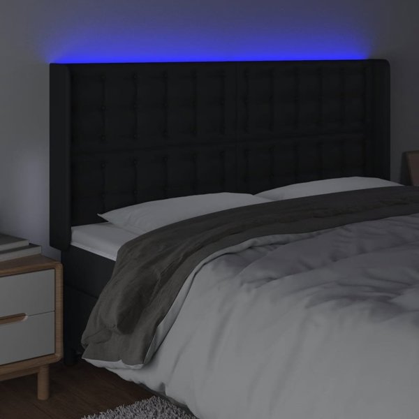 vidaXL Zaglowek do lozka z LED, czarny, 163x16x118/128 cm, sztuczna skora