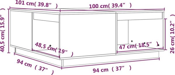 vidaXL Stolik kawowy, czarny, 100x101x40,5 cm, lite drewno sosnowe
