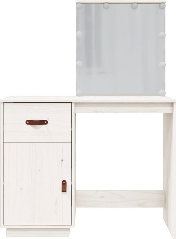 vidaXL vidaXL Toaletka z LED, vit, 95x50x133,5 cm, lite drewno sosnowe