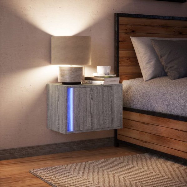 vidaXL Κρεμαστό κομοδίνο με φωτισμό LED, γκρι δρυς σονόμα